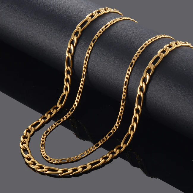 Hot Sale Stainless Steel Gold Color Figaro Chain