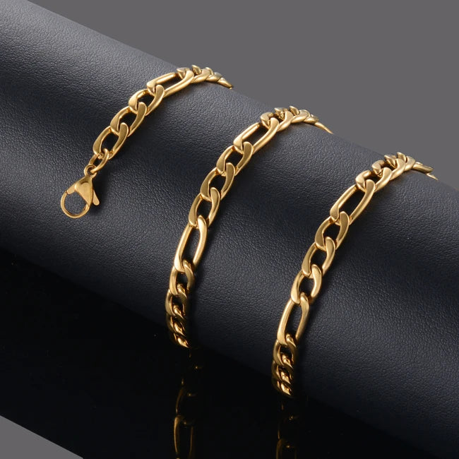 Hot Sale Stainless Steel Gold Color Figaro Chain