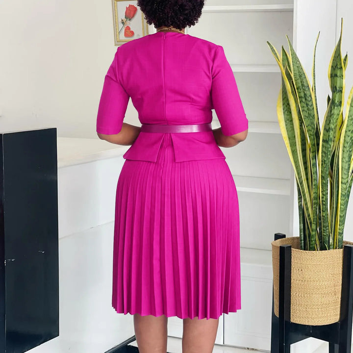 Women's 2025 new fashion plus size  V-neck pleated dress