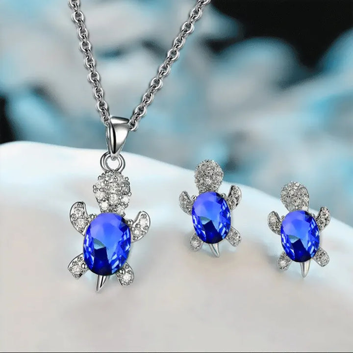 3pcs Silver-plated Necklace Earrings Set  With Multi Color Glass Diamond