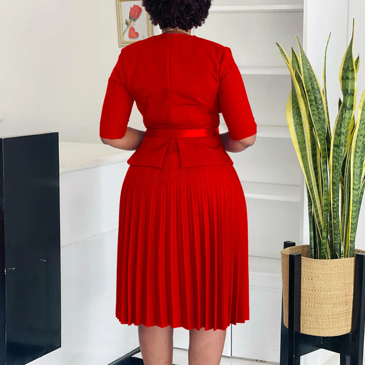 Women's 2025 new fashion plus size  V-neck pleated dress