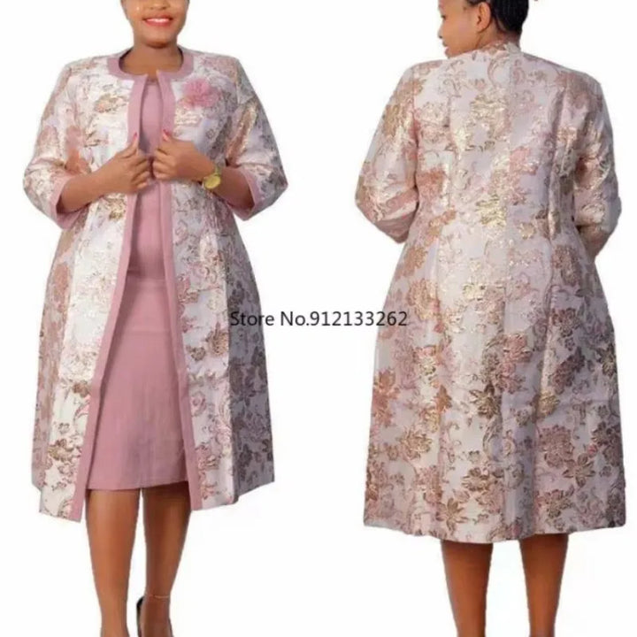 2 Piece Set African Dresses For Women Coat And Office Lady Dress 2024