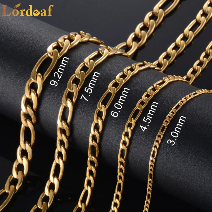 Hot Sale Stainless Steel Gold Color Figaro Chain