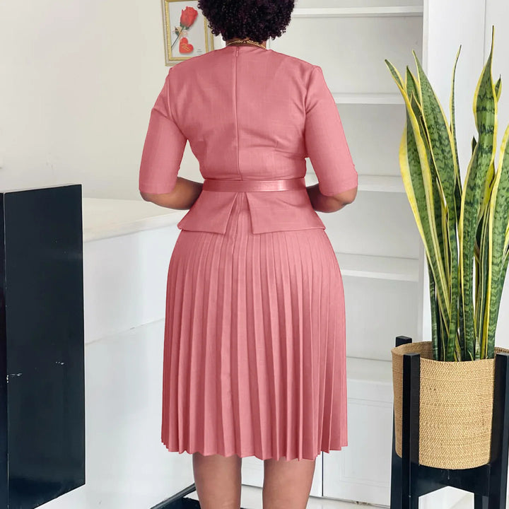 Women's 2025 new fashion plus size  V-neck pleated dress