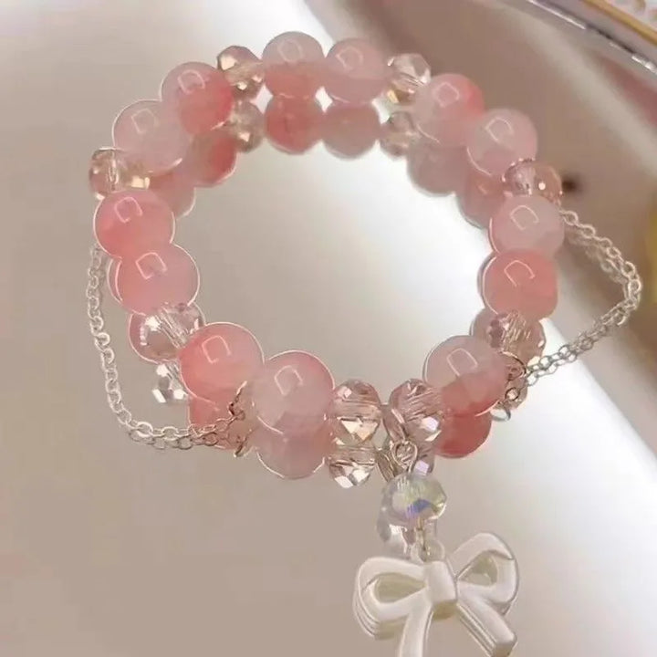 New Pink Beads Crystal Bracelet For Women Girls Korean ins Flower