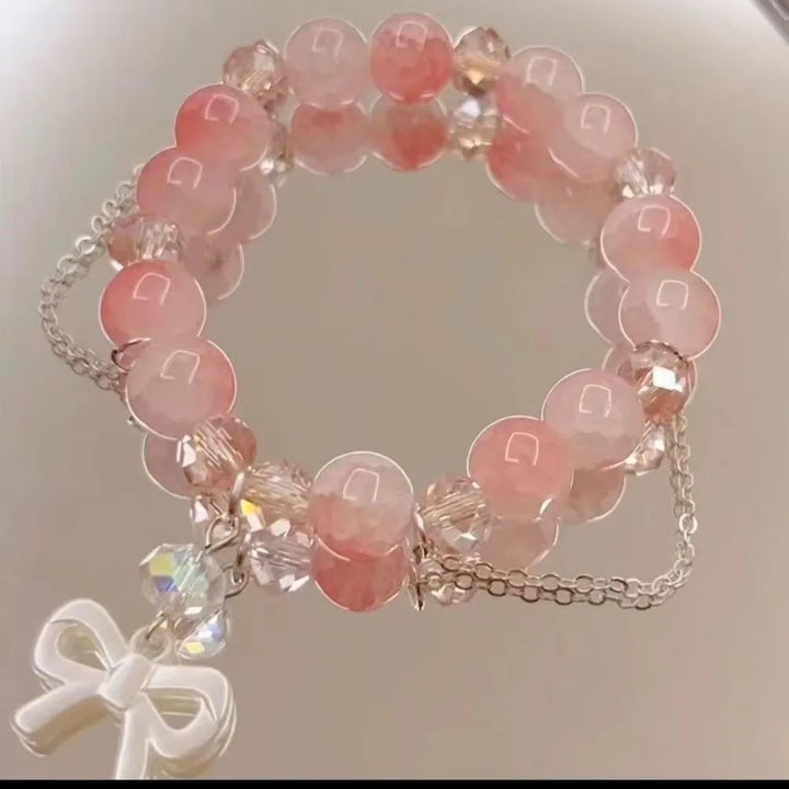 New Pink Beads Crystal Bracelet For Women Girls Korean ins Flower