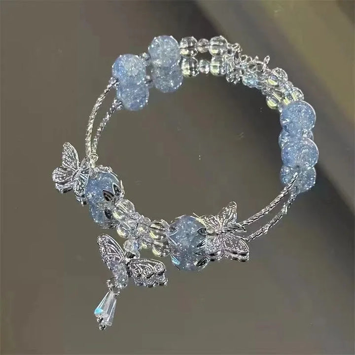 Light Luxury Purple Glass Crystal Beaded Bracelets for Women Chic Butterfly