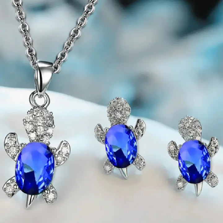 3pcs Silver-plated Necklace Earrings Set  With Multi Color Glass Diamond