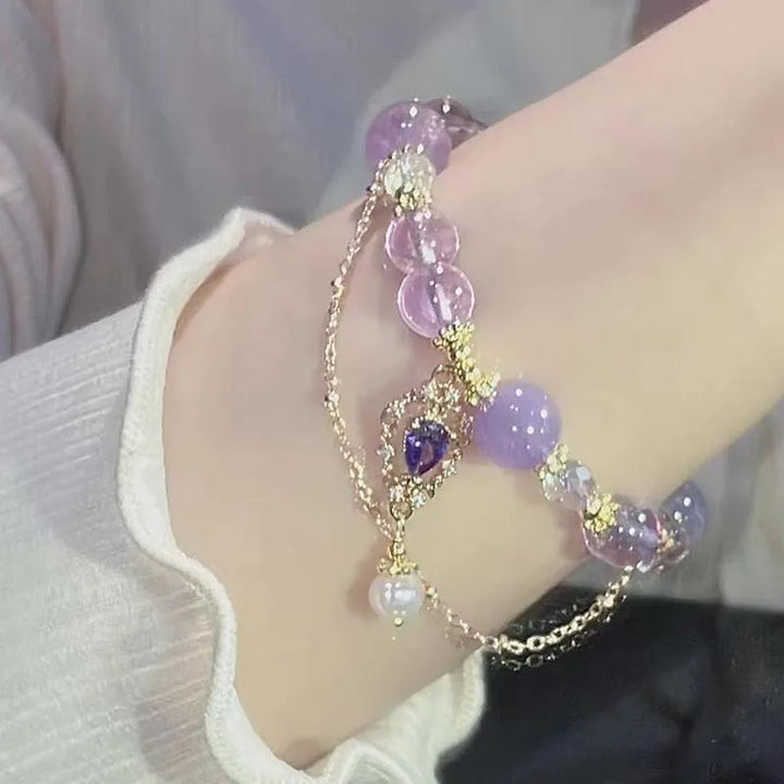 Light Luxury Purple Glass Crystal Beaded Bracelets for Women Chic Butterfly