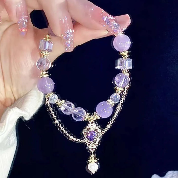 Light Luxury Purple Glass Crystal Beaded Bracelets for Women Chic Butterfly