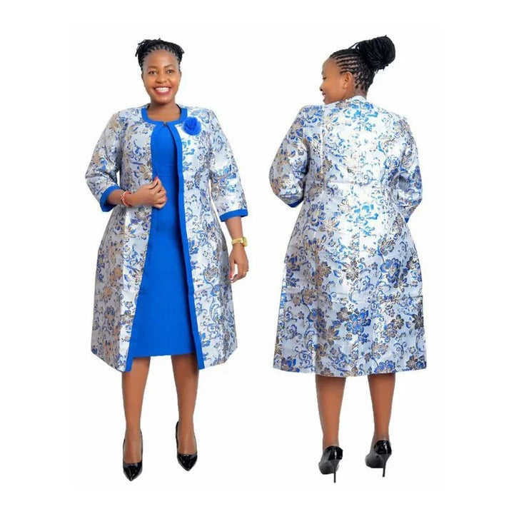 2 Piece Set African Dresses For Women Coat And Office Lady Dress 2024