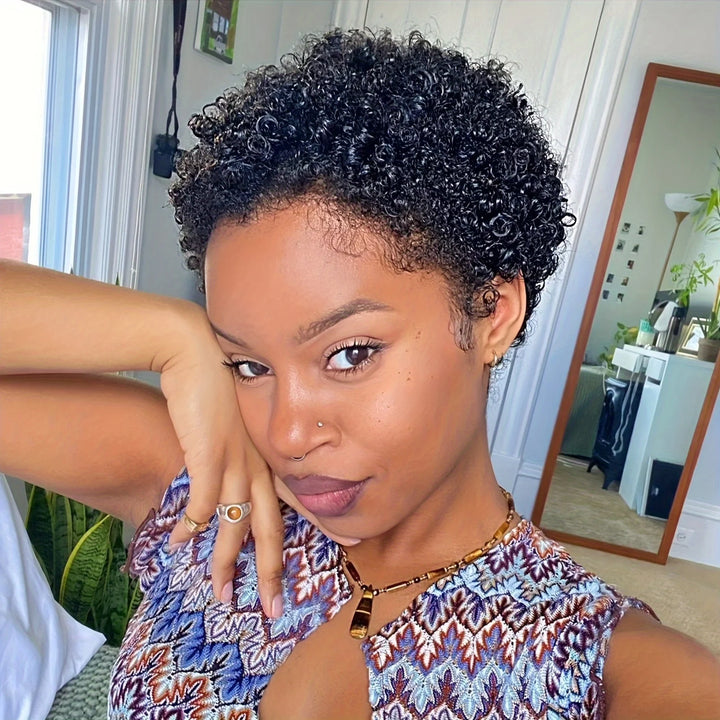 Short Afro Kinky Curly Wigs Human Hair