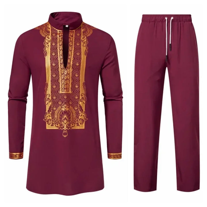 New Personality Men's Long Sleeve Shirt Sets for Dinner