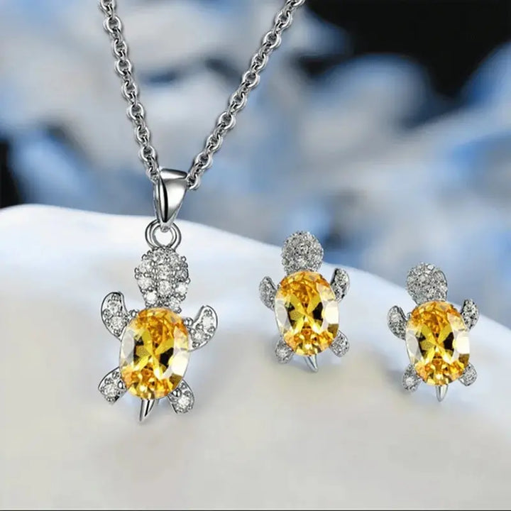 3pcs Silver-plated Necklace Earrings Set  With Multi Color Glass Diamond