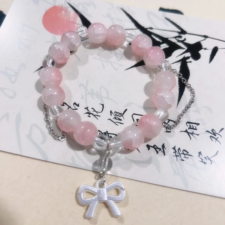 New Pink Beads Crystal Bracelet For Women Girls Korean ins Flower