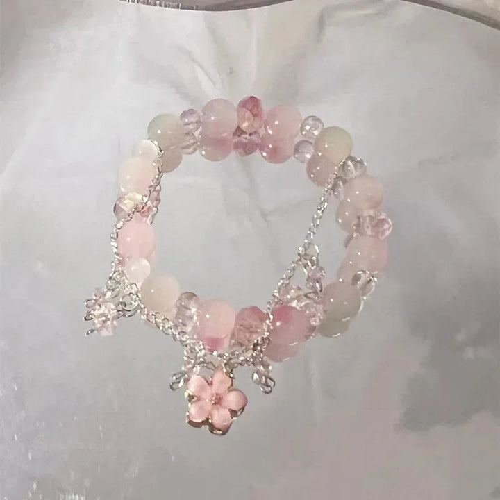 New Pink Beads Crystal Bracelet For Women Girls Korean ins Flower