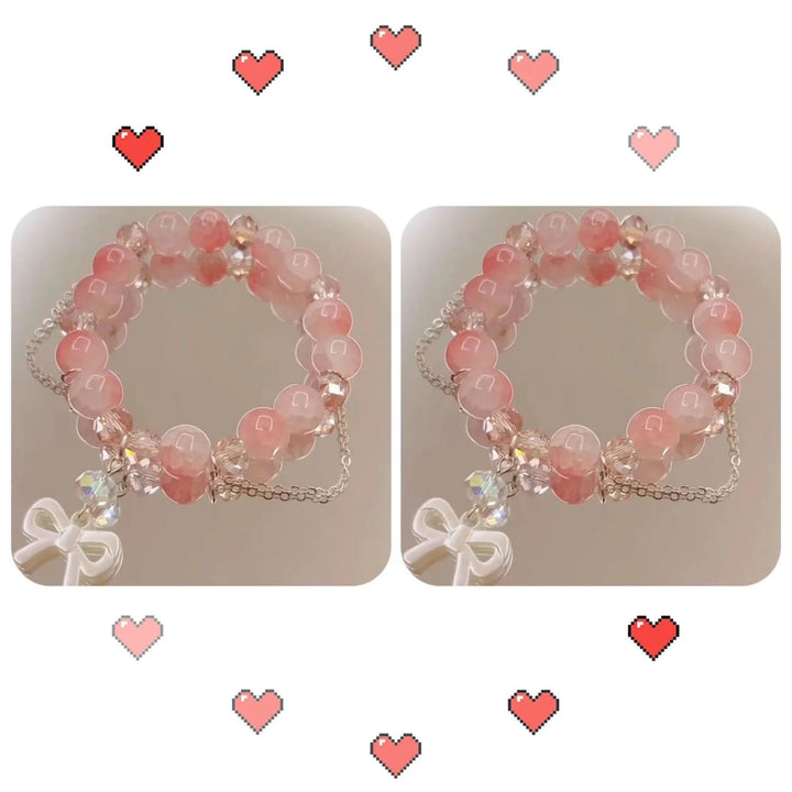 New Pink Beads Crystal Bracelet For Women Girls Korean ins Flower