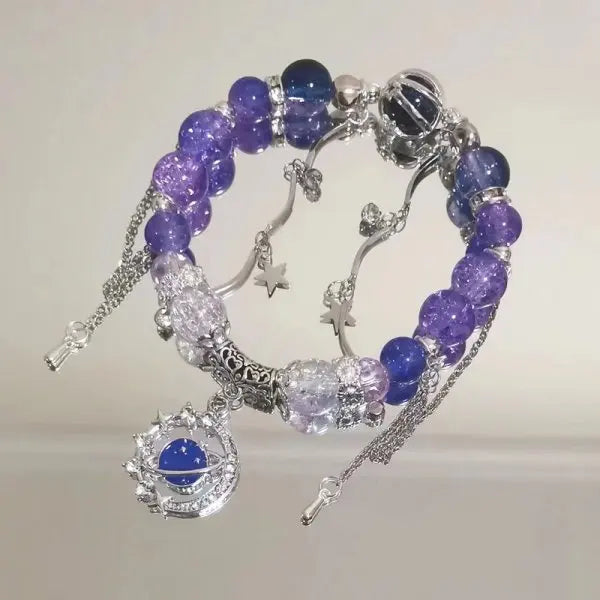 Light Luxury Purple Glass Crystal Beaded Bracelets for Women Chic Butterfly