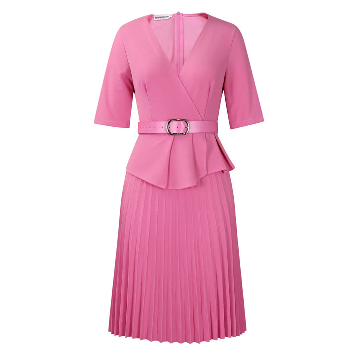 Women's 2025 new fashion plus size  V-neck pleated dress