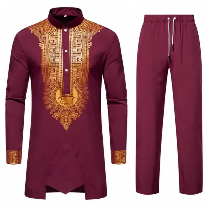 New Personality Men's Long Sleeve Shirt Sets for Dinner