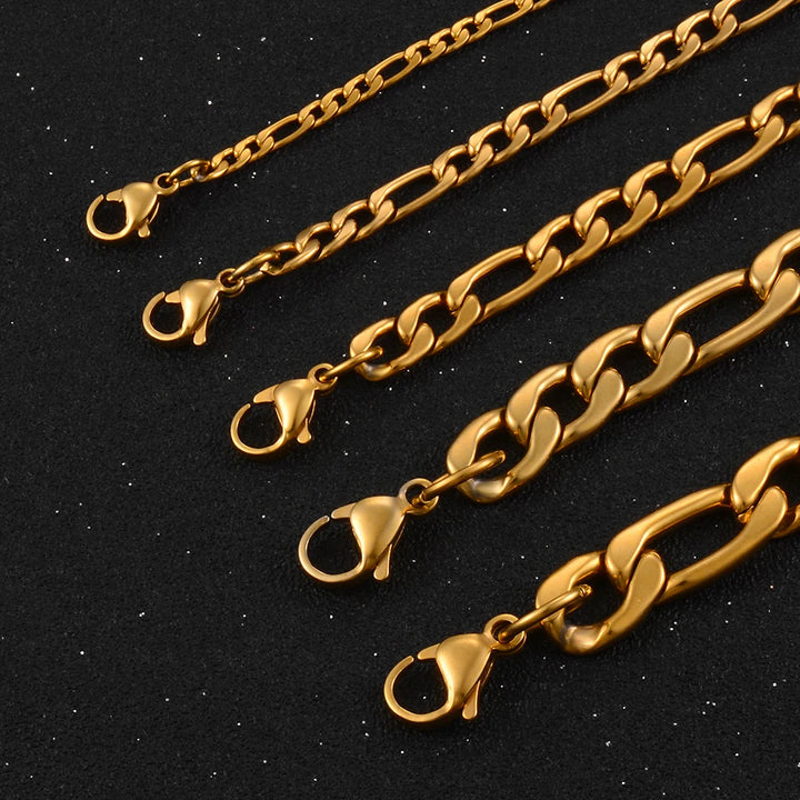 Hot Sale Stainless Steel Gold Color Figaro Chain