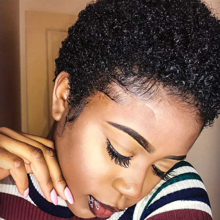 Short Afro Kinky Curly Wigs Human Hair