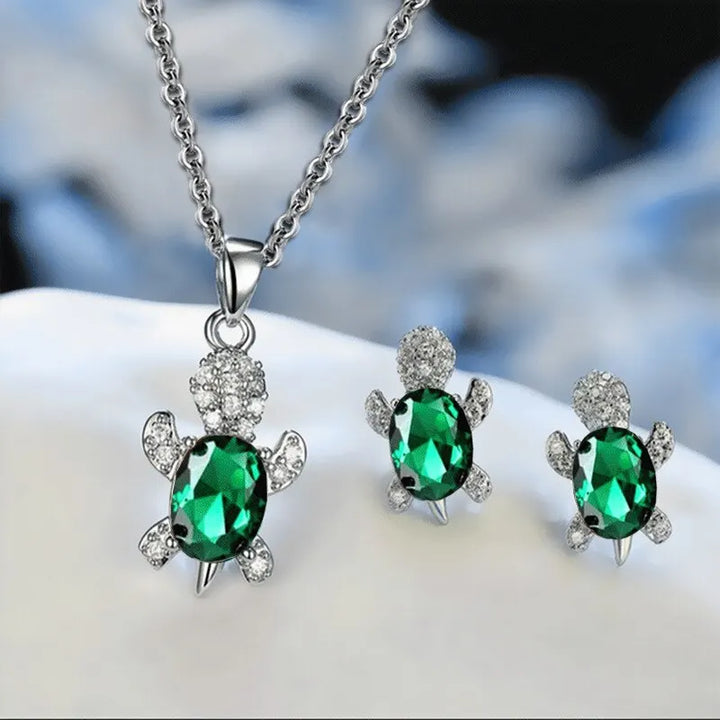 3pcs Silver-plated Necklace Earrings Set  With Multi Color Glass Diamond