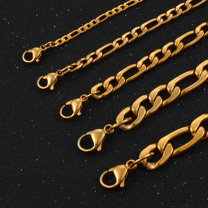 Hot Sale Stainless Steel Gold Color Figaro Chain