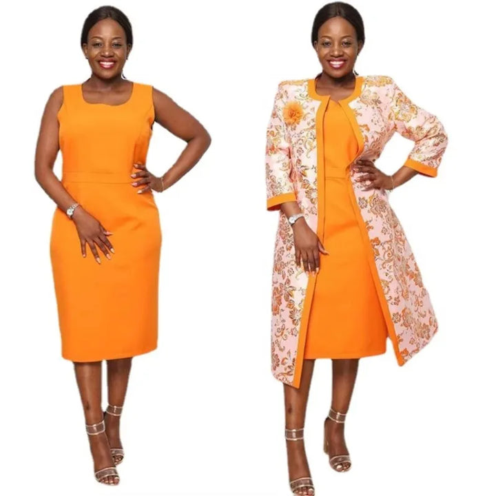 2 Piece Set African Dresses For Women Coat And Office Lady Dress 2024