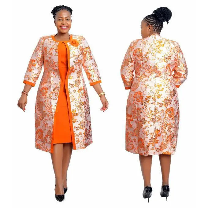 2 Piece Set African Dresses For Women Coat And Office Lady Dress 2024