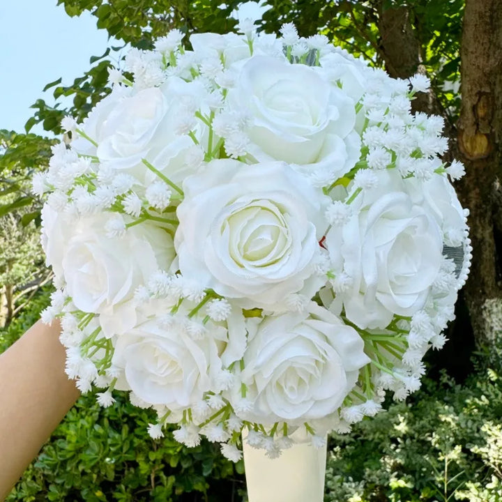 Wedding Bouquets for Bride Babysbreath Rose Bridesmaid Bouquets Silk Ribbon